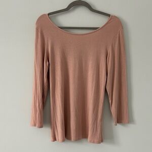 Amour Vert Marion Knit Ribbed Long Sleeve Light Rose Pink Modal Tee Medium